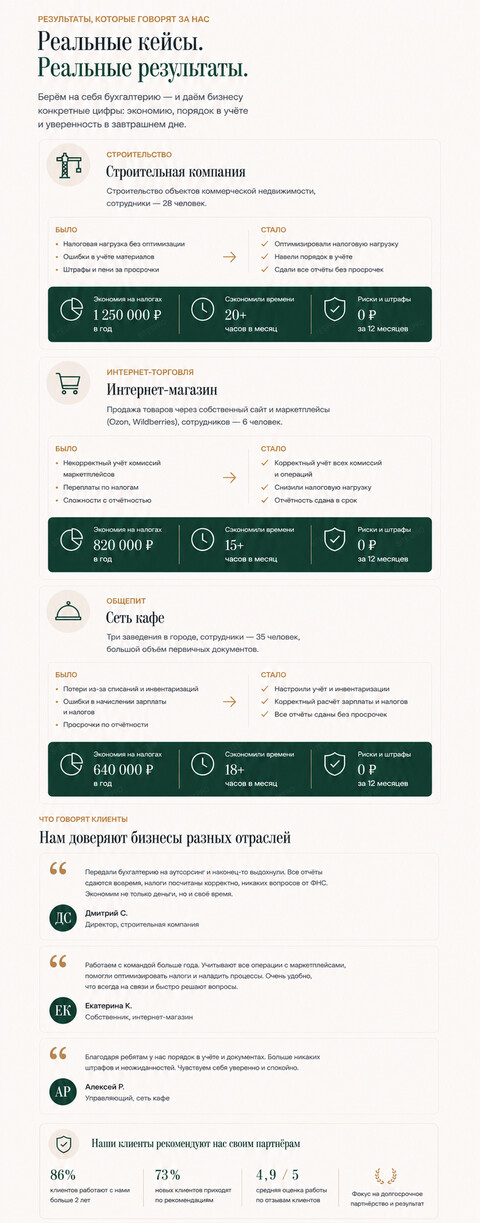 Готовый продающий сайт для бухгалтерских услуг — версия для телефона, экран 6