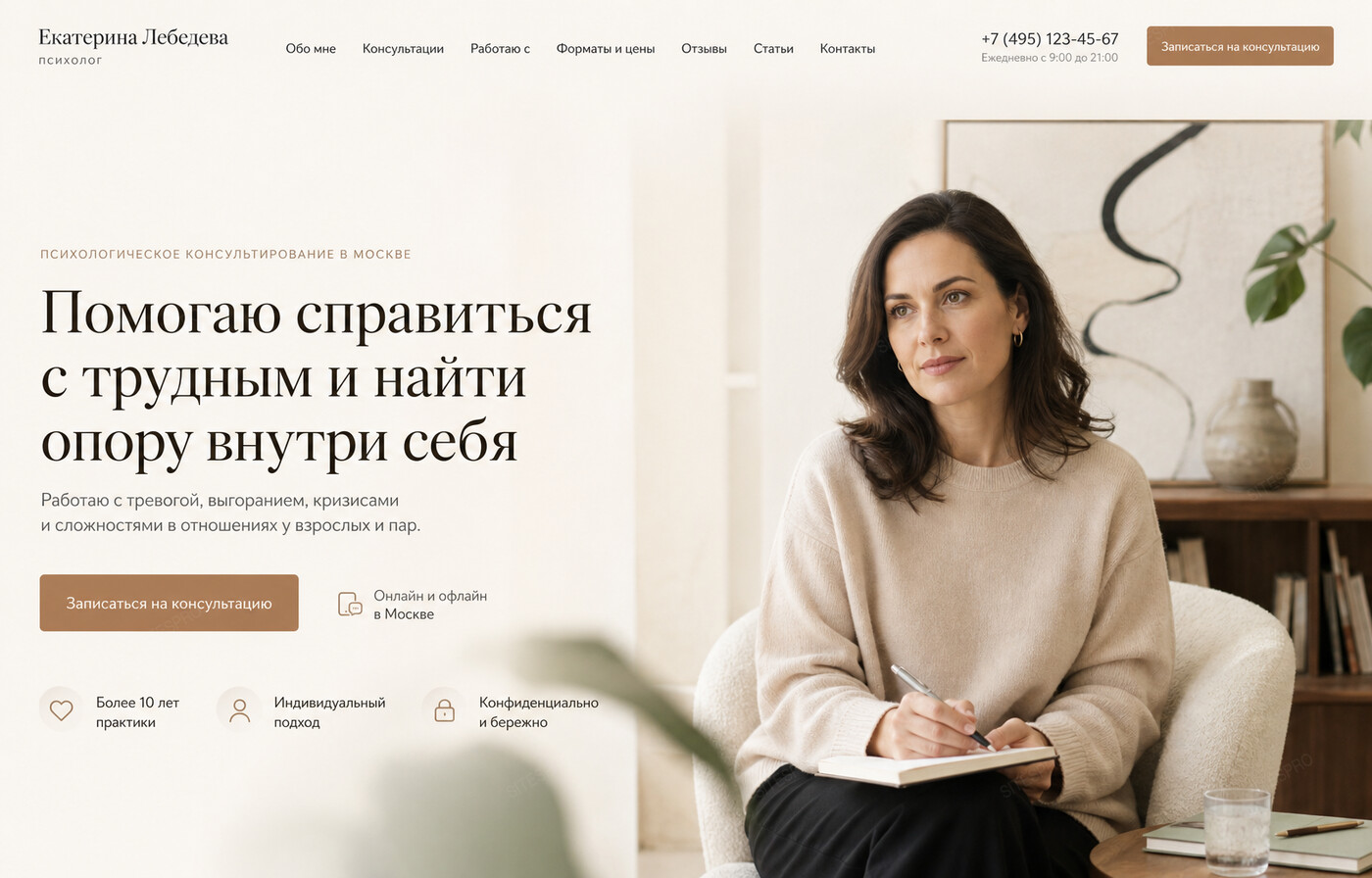 Готовый сайт для психолога — главный экран