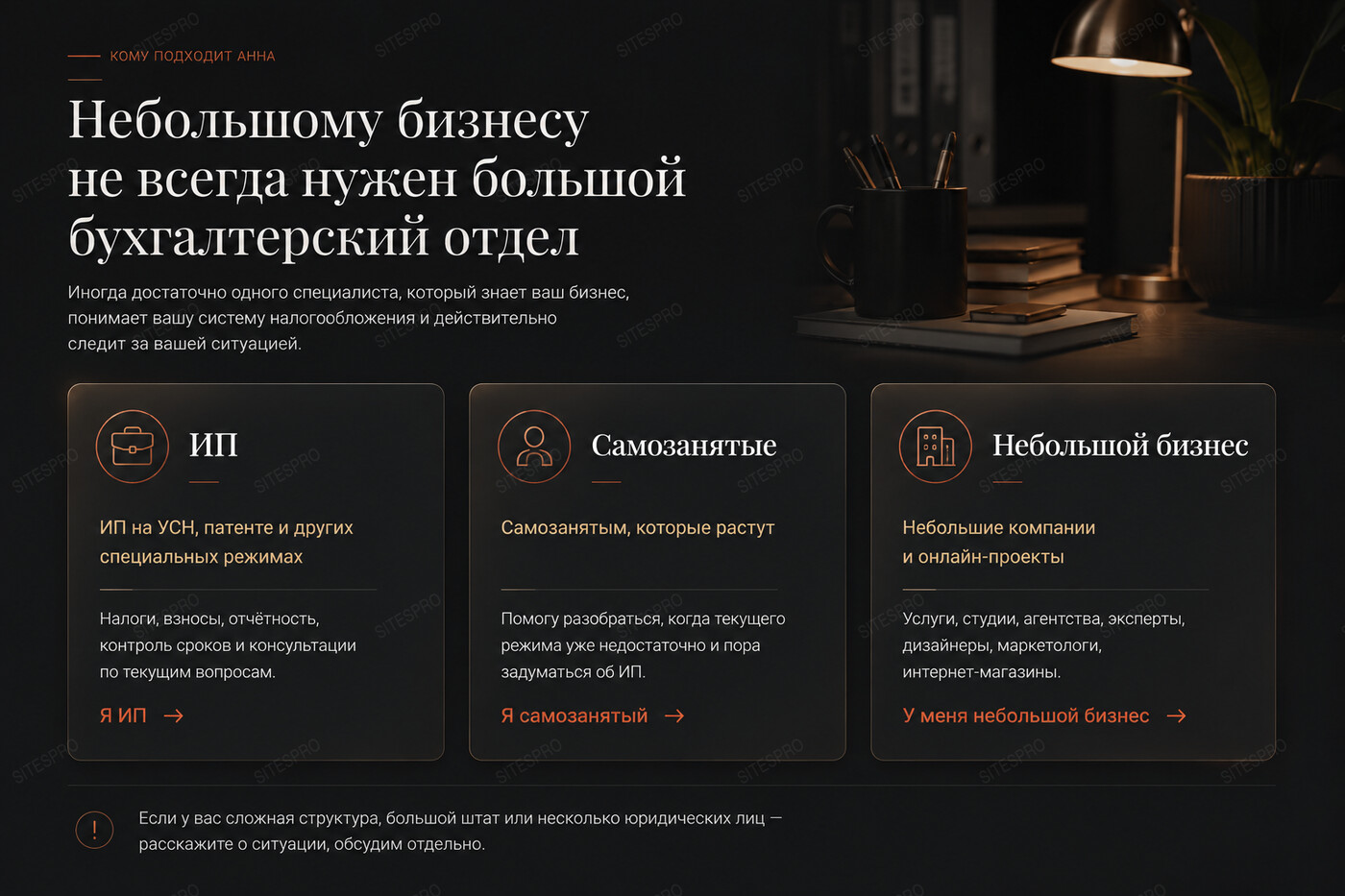 Готовый продающий сайт для бухгалтера-фрилансера — версия для ПК, экран 3
