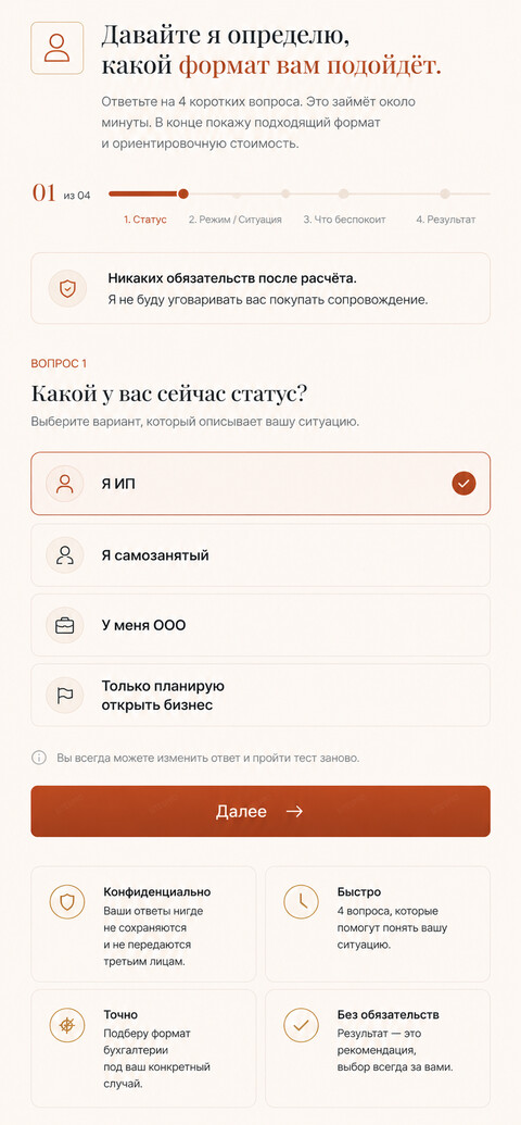 Готовый продающий сайт для бухгалтера-фрилансера — версия для телефона, экран 7