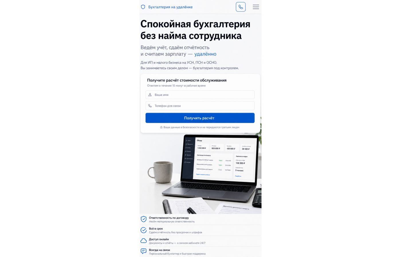 Удалённый бухгалтер — версия для телефона, экран 2