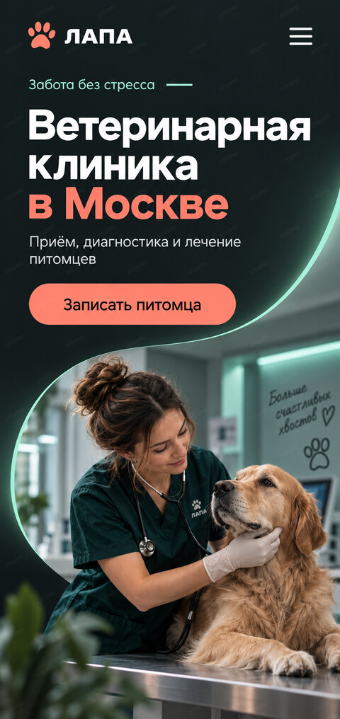 Готовый сайт ветеринарной клиники с онлайн-записью — мобильная версия