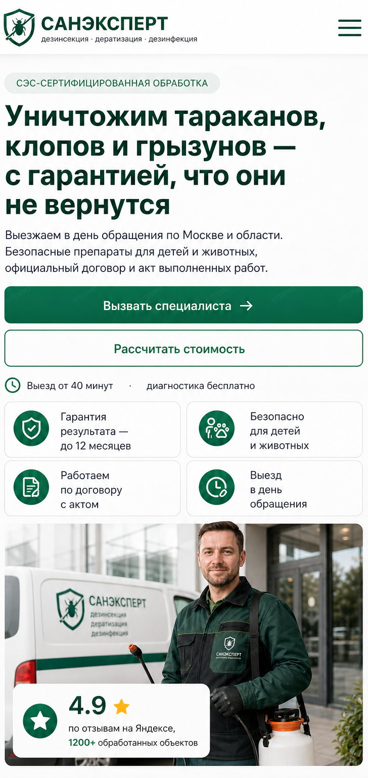 Дезинсекция, дератизация и дезинфекция — версия для телефона, экран 1