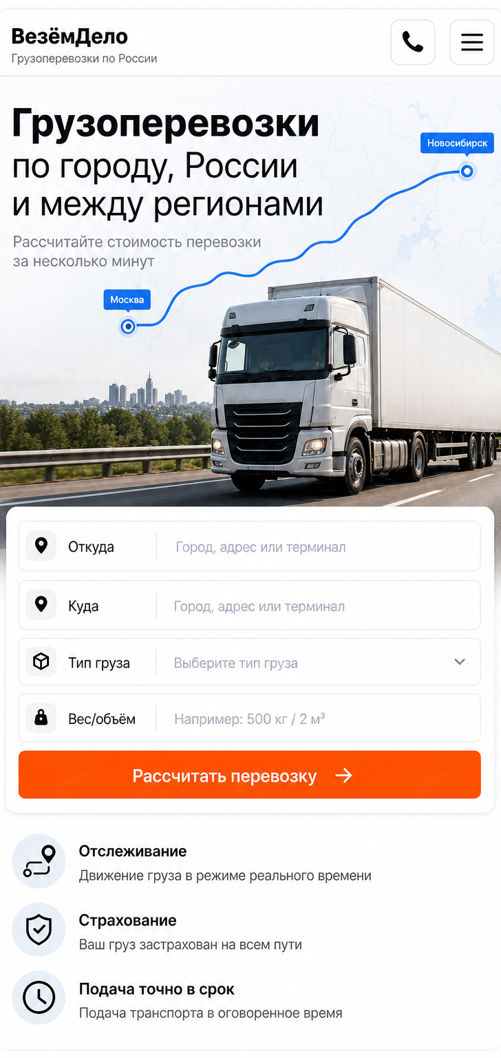 Грузоперевозки — версия для телефона, экран 1