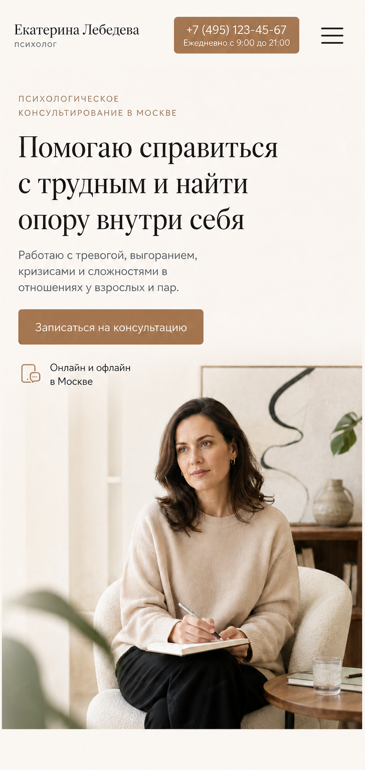 Готовый сайт для психолога — мобильная версия