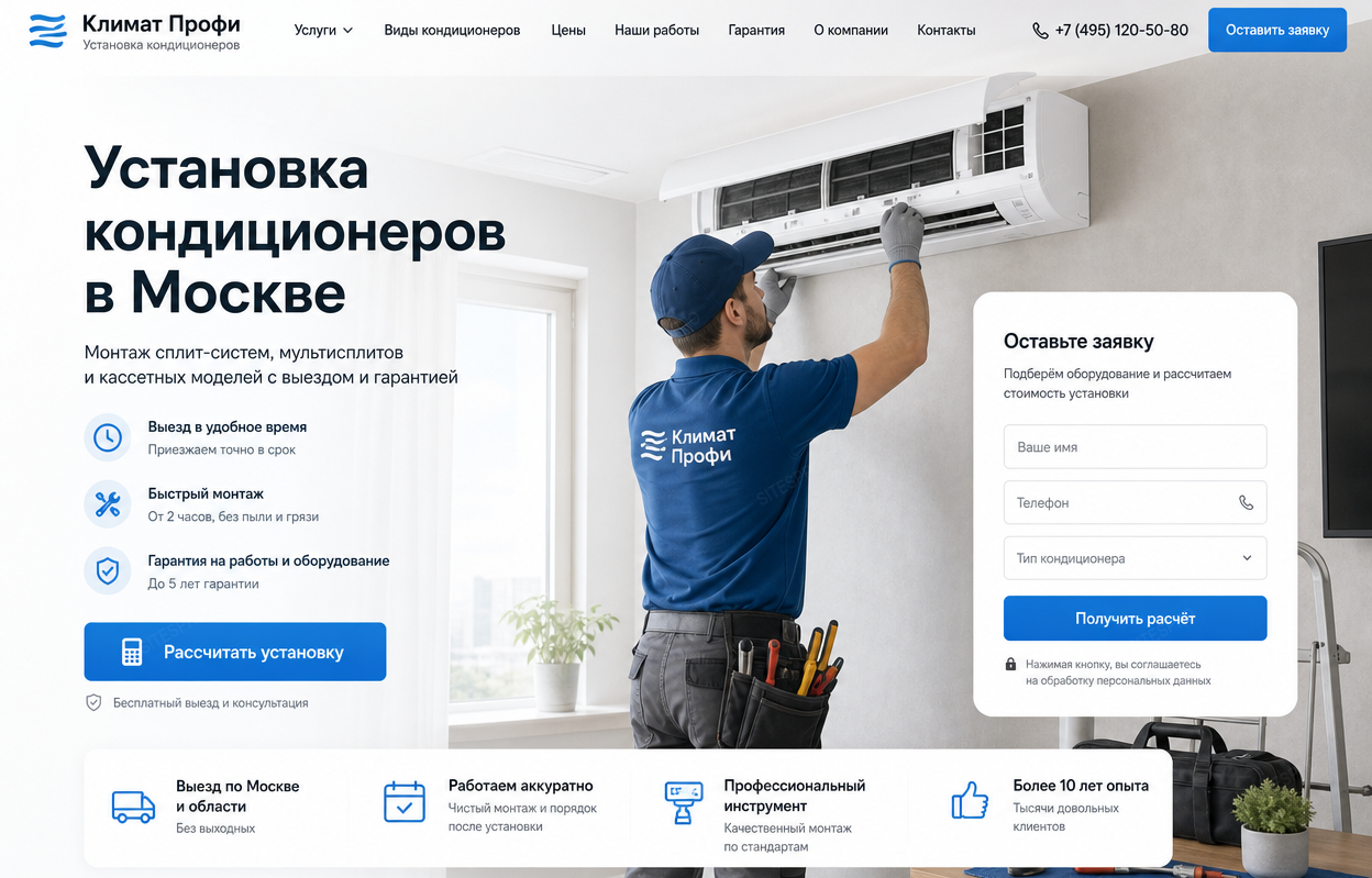 Установка кондиционеров — версия для ПК, экран 1