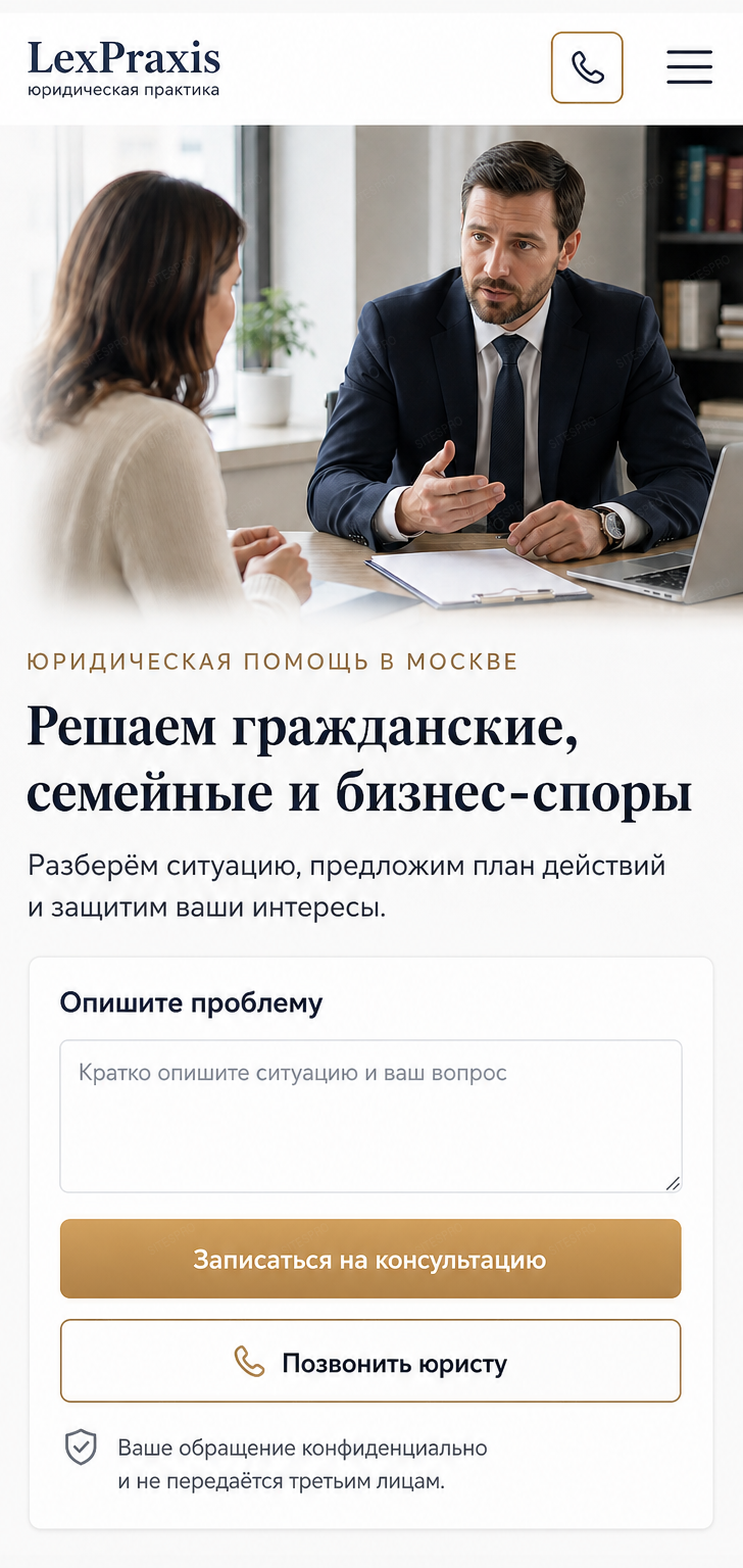Юридические услуги — версия для телефона, экран 1