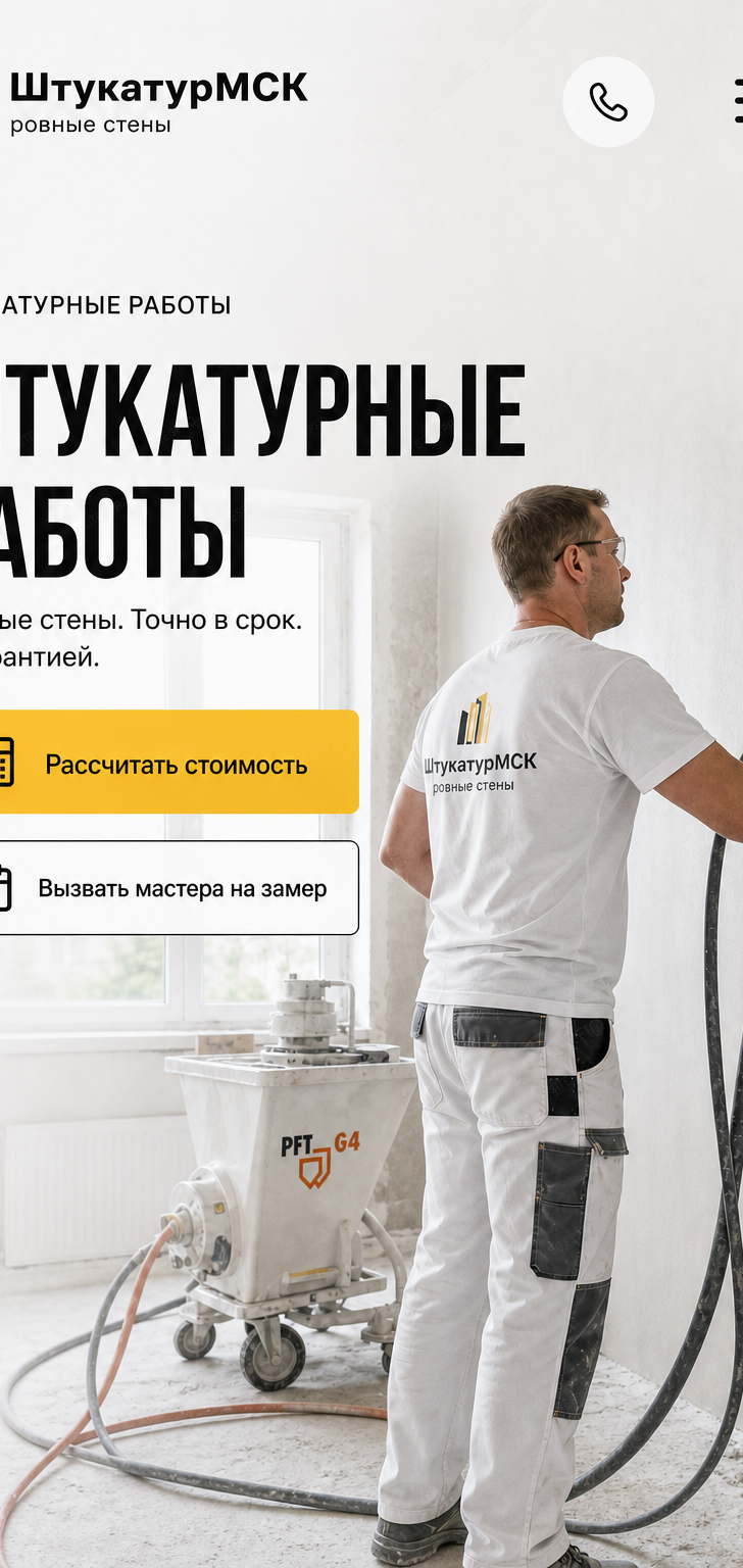 Готовый сайт по штукатурным работам — мобильная версия